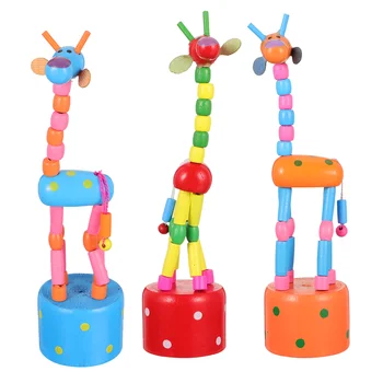Thumb Puppets Giraffe Push Kids Wooden That Dance Pressing, Educational Colorful Standing Swing Animals Toys 3Pcs