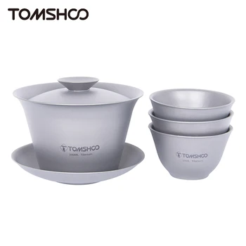 Tomshoo чист титанов чай комплект капак купа единична фарватера чаша чай чаша комплект двуслоен анти-попарване кунг-фу чай комплект 3 чаени купи