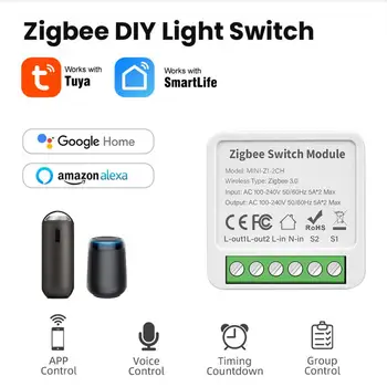 Tuya ZigBee / WIFI мини интелигентен превключвател 1/2/3/4 Gang Voice APP дистанционно управление Zigbee3.0 Switch модул с Amazon Alexa и Google
