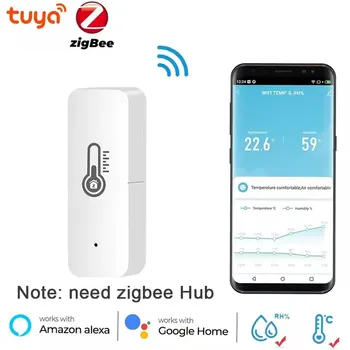 Tuya Zigbee Сензор за температура и влажност Нуждаете се от Zigbee Gateway Hub Интелигентен дом вътрешен хигрометър Alexa Google гласов контрол