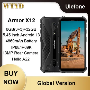 Ulefone Armor X12 здрав телефон 6GB (3GB + 3GB) + 32GB 4860mAh 5.45 инчов Android 13 Go MediaTek Helio A22 Quad Core 4G NFC смартфон