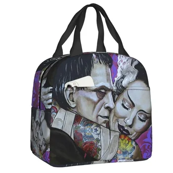 Undying Love Frankenstein Monster Bride Lunch Bag Thermal Cooler Insulated Lunch Box for Student School Work Food Tote Bags