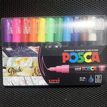 Uni 12pcs Posca Paint Markers,PC 1M 12C Extra Fine Posca Markers with Extra Fine Tips, Posca Marker Set of Acrylic Paint Pens