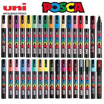 Uni Posca пълен комплект акрилни маркери за боя писалки PC-1M PC-3M PC-5M 7/8/12/15/24/29C за скална живопис, фрабрика, стъкло/метал, графити