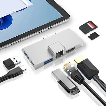 USB3.0 Dock Station Hub Dual Type-C интерфейс докинг станция 5Gbps 4k / 30hz 1080p / 60hz HDMI-съвместим за Surface Pro X / 9/8