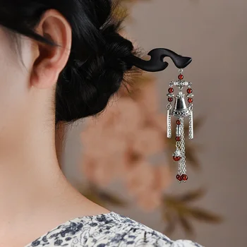 Абанос коса фиба за коса на жените антични нов китайски стил коса фиба ханфу шапки прост модерен фиба Cheongsam дървена фиба