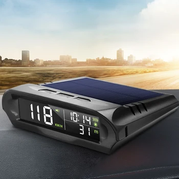 Автомобилен безжичен HUD Head Up дисплей Слънчев GPS цифров скоростомер с LCD екран Аларма за превишаване на скоростта KMH / MPH Дисплей за време / скорост