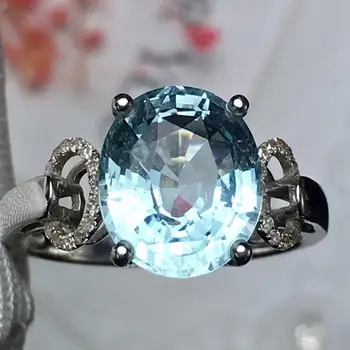 Аквамарин пръстен фини бижута чист 18 K злато естествени аквамарин скъпоценни камъни 3.2ct диаманти женски годишнина подарък фини пръстени