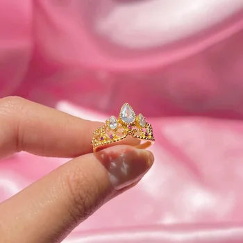 Аксесоари Позлатени регулируеми пръстени подарък за нея Рапунцел корона принцеса пръстен жена мода сватбени бижута
