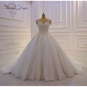 Аманда Дизайн hochzeitskleid дантела апликация пухкава топка рокля кристални презрамки сватбена рокля