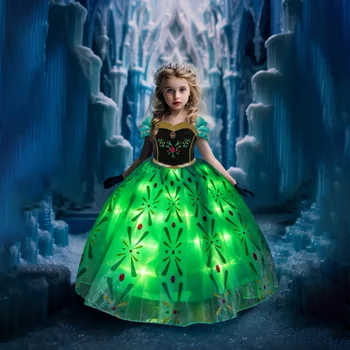 Анна рокля деца принцеса LED рокли момиче косплей костюм деца летни дрехи Хелоуин рожден ден карнавал парти маскировка