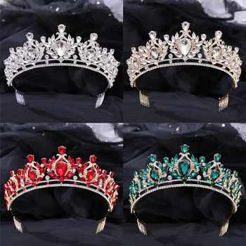 бароков луксозен кристал сватба булчински диадеми и корони лента за глава за жени булката сватба булчински аксесоари за коса бижута корона