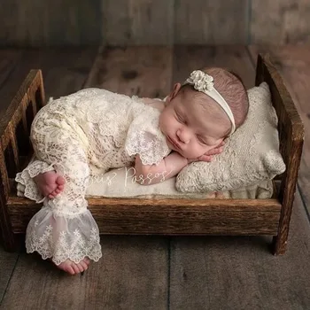 бебе момиче дантела тромпет гащеризон с шапки русалка рокля гащеризон новородено фотография облекло новородено фотография облекло новородено фотография облекло
