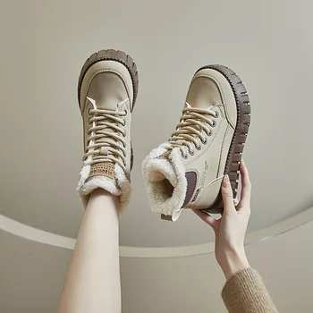 Британски стил ретро висок връх сняг ботуши за жените 2023 зимата нови популярни гъвкави плюшени и дебели памучни обувки Zapatos Mujer