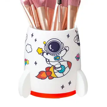 Бюро Чаша за молив Сладък контейнери за писалки Държач за молив Купа с астронавт стикер Pen Cup ракета форма висок капацитет грим четка