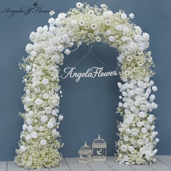  Бяла роза дъх на бебето сватбен прием фон арка рамка декор подреждане флорални събитие банкет сцена цвете щанд A8728