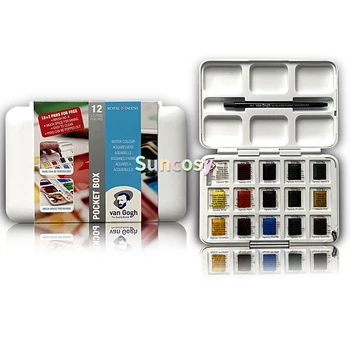Ван Гог Плътен акварелен комплект 12+3 цвят Нов пакет с четка Акварелен комплект Aquarela Acuarelas Profesionales Art Supplies