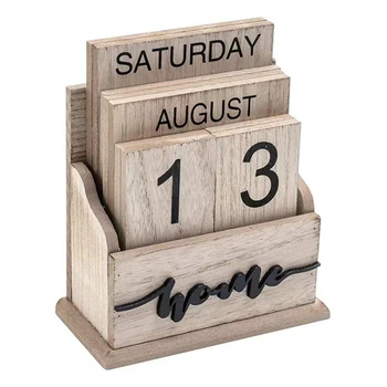 Вечен календар дървени реколта дърво блок календар за дома офис бюро украсяват орнаменти седмица месец дата дисплей