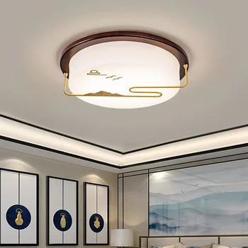 Всекидневна таван светлина абанос с мед магистър спалня проучване китайски стил масивна дървена LED лампа
