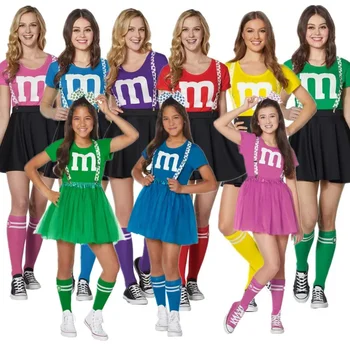 Възрастни деца Костюмът на M & M Футболно облекло Мажоретки Униформа Рокля Семейни игри Облеклото на родителите-деца