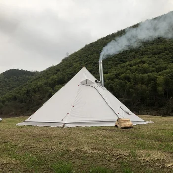 Външна къмпинг палатка с алуминиев стълб, горен комин, 2 човека, зелена пирамидална форма, семейство и приятели, пикник, 3-4 души