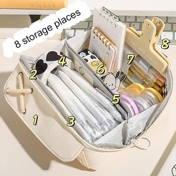 Голям капацитет молив молив торбичка двойна цип чанта за съхранение 3 отделения преносим многофункционален чанта бюро организатор
