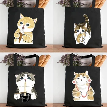 Голяма пазарска чанта Дамска котка платно бутиково екологично чист продукт дизайнер чанта за многократна употреба адаптивни големи пазаруване 