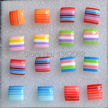 Горещи лотове за продажба 8 чифта прекрасни бонбони цвят ивица стъд обеци момиче жени квадратни обеци на едро ME49