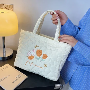 Дамска ватирана чанта сладка чанта голяма чанта нова бродерия печат дами рамо чанти мода балон облак Hobo портмонета