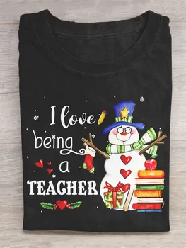 Дамска горна тениска с къс ръкав Коледен подарък Обичам да бъда учител Art Print Casual тениска