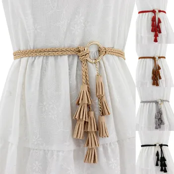 Дамски ежедневни навързани плетен колан ресни талия кабел колан