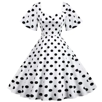 Дамски летни винтидж рокли 50-те 60-те ретро Polka Dot Party Rockabilly рокля 2024 Елегантна пеперуда ръкав люлка Sundress