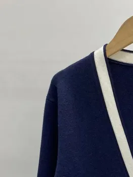 Дамски цветове Patchwortk едноредно яке мода случайни v-образно деколте жилетка върховете зима нов 2022 женски пуловер с дълъг ръкав