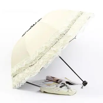 дантела жени дъжд чадър слънце Парагуас mujer черен чадър сгъваема принцеса guarda chuva invertido UV защита декорация