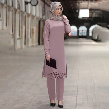 Две части мюсюлмански комплекти жени туника панталони костюм ислямска мода облекло Сплит Abaya рокли Рамадан молитвени дрехи Kaftan елегантен