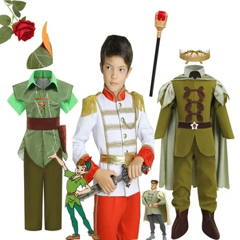 Детски принц Очарователен костюм за деца Хелоуин Косплей Кралските костюми Пан Петър Момчета Рожден ден Cosplay Комплект дрехи