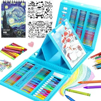 Детски художествени консумативи 208 парчета рисуване изкуство Creat комплект с включва маслени пастели пастели цветни молив акварел торти скица подложка