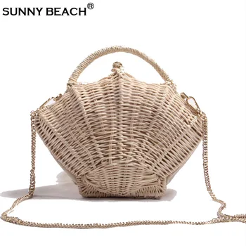 Дизайнер ракита тъкани Crossbody чанта мода ратан черупки жени чанта ръчно изработени лятото плаж рамо чанта малък Бали чанта