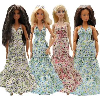  дрехи за кукли 30 см елегантнаМногопластова флорална рокля с дължина до гърба Аксесоари Дрехи за кукла Curvy Barbies
