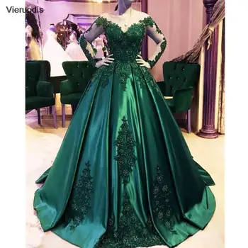 дълги ръкави зелена скъпа бална рокля принцеса секси quinceanera рокля мъниста апликации тюл евтини vestidos де quincea?era