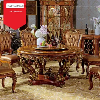 Европейски стил маса и стол комбинация масивно дърво кръгла маса луксозен ресторант кръгла маса с грамофон трапезен стол