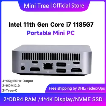 Евтин джобен мини компютър 11-то поколение Intel i7 1185G7 DDR4 NVME Dual Wifi 6 Windows10 Office Gaming Desktop PC 4K HDMI Type-C