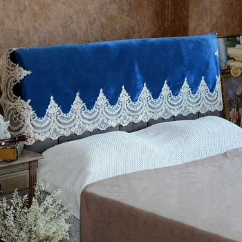 Елегантен син цвят легло таблата капак за легло декор прахоустойчив защитен плат главата борда покритие с дантела таблата капаци