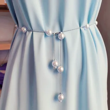 Елегантна перла дамски колан прост регулируем метален тънък верижен колан за дамска рокля кльощава лента на талията декоративни бижута