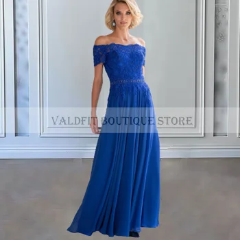 Елегантна синя майка на булката рокли от рамото сватбени рокли мъниста дължина на пода فستان حفلات الزفاف