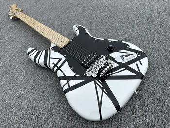 Електрическа китара, черно-бяла EV раирана серия H китара, кленов пръст, Флойд Роуз Вибрато Бридж