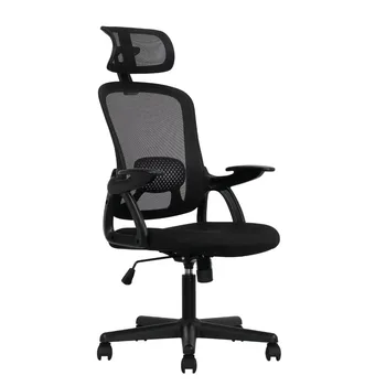 Ергономичен офис стол с регулируема облегалка за глава, черен плат, 275lb капацитет Gaming стол офис стол ергономичен офис стол