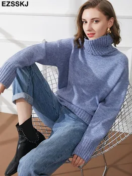 есен Зима случайни кашмир извънгабаритни дебели пуловер пуловери жени 2023 хлабав Поло дамски пуловери пуловер