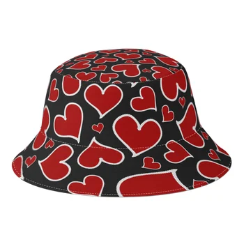 Есен Червено сърце Кофа Шапки за момчета Момичета Страхотна любов рибарски шапки Пясъчни шапки