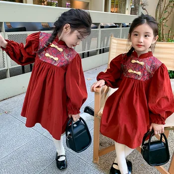 Есенни дрехи за момичета момичета Cheongsam рокля китайски стил рокля момичета памук Cheongsam пола едно парче рокля момиче рокли